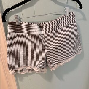 Club Monaco Striped Shorts with Lace Scalloped Edge